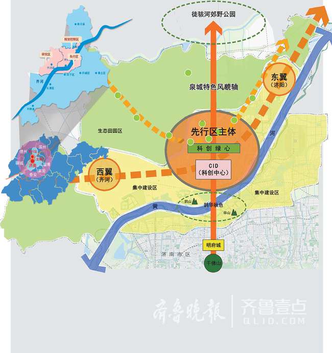 济南未来城乡空间格局:一轴两廊一体两翼,飞越黄河